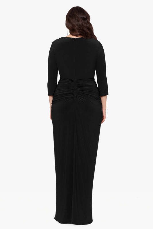 Plus "Aubree" Jersey Knit Long Sleeve Ruffle Floor Length Dress