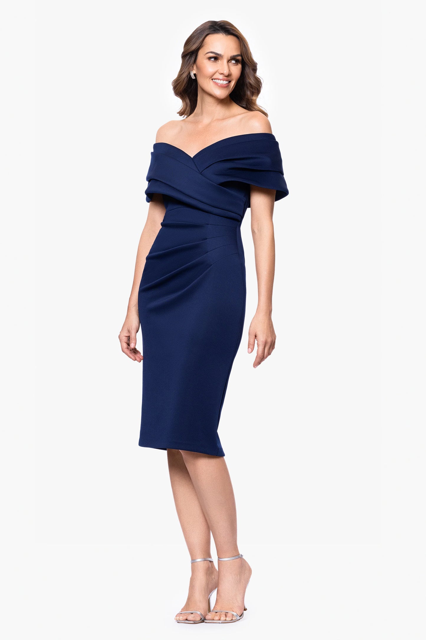 Petite "Sue" Techno Scuba V-Neck Knee Length Dress