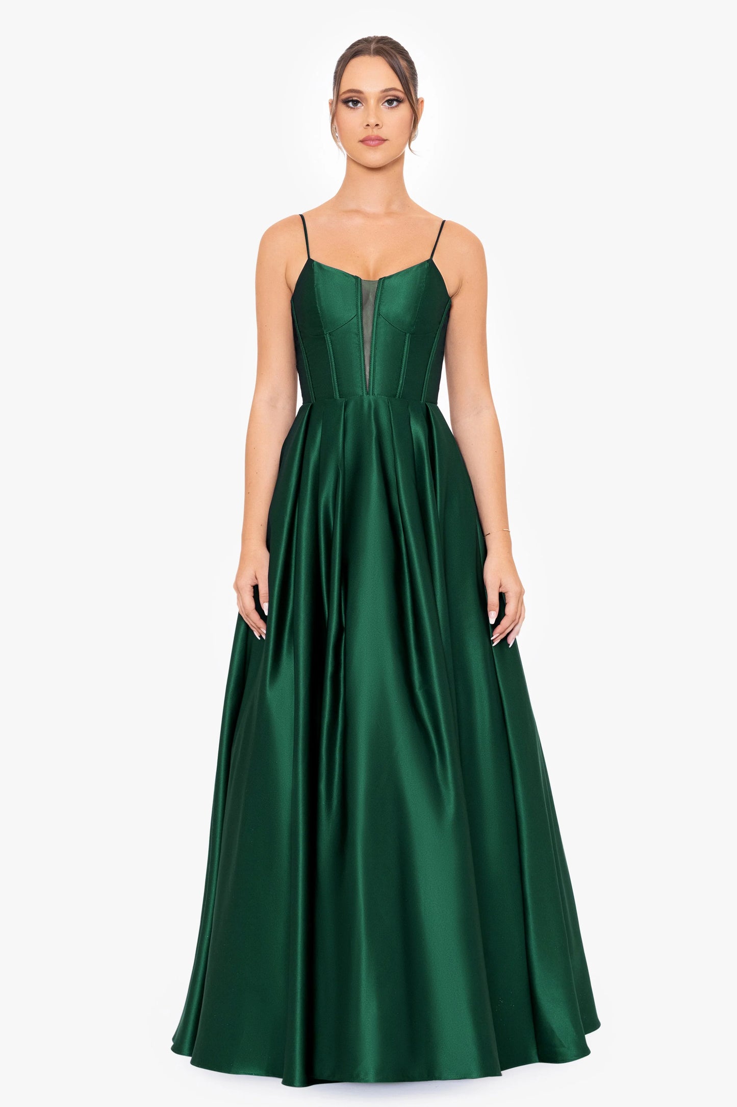 Blondie Nites "Carol" Long Satin Mesh Insert Ballgown
