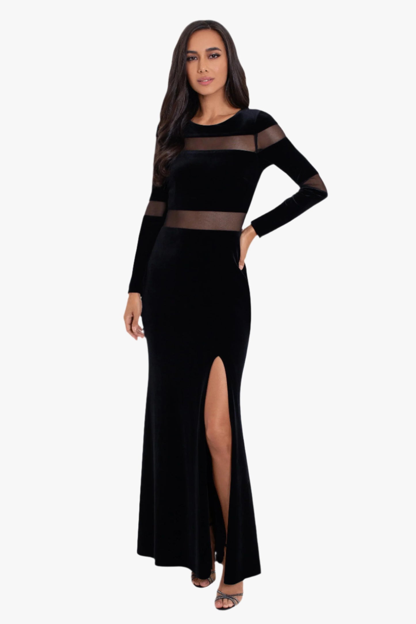 "KiKi" Long Sleeve Velvet Illusion Cut Out Dress