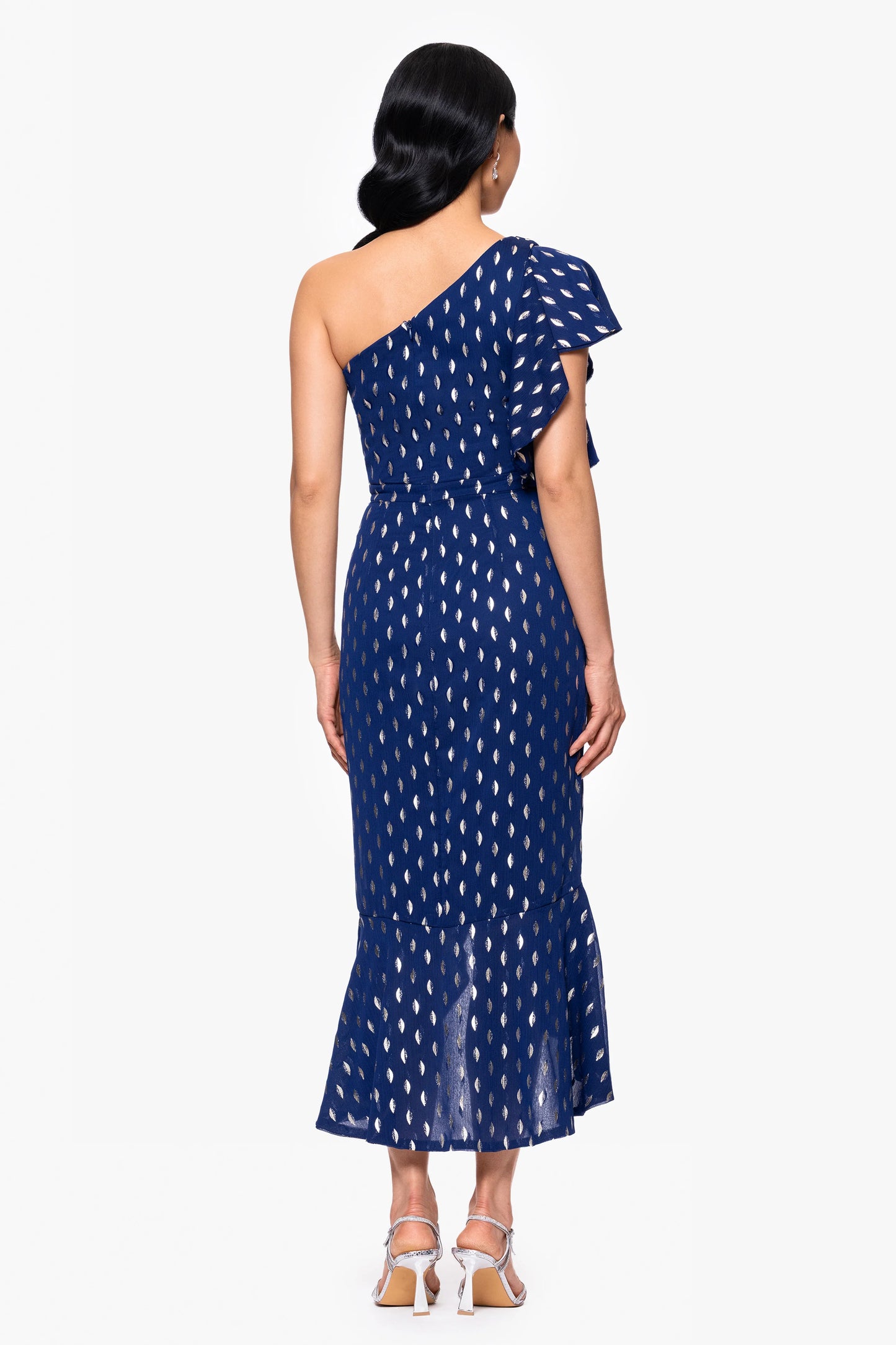 "Nyla" Chiffon One Shoulder Ruffle Midi Dress
