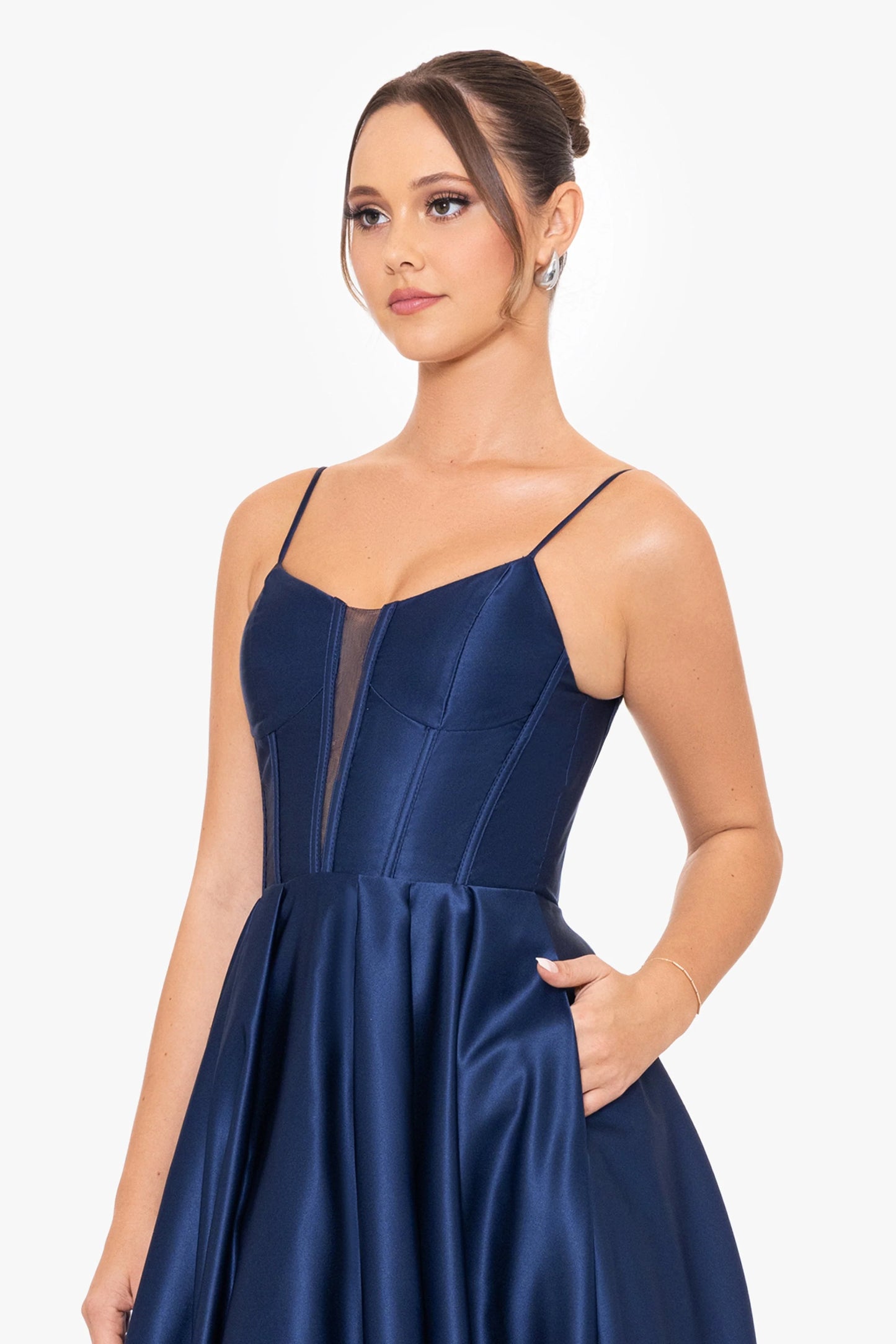 Blondie Nites "Carol" Long Satin Mesh Insert Ballgown