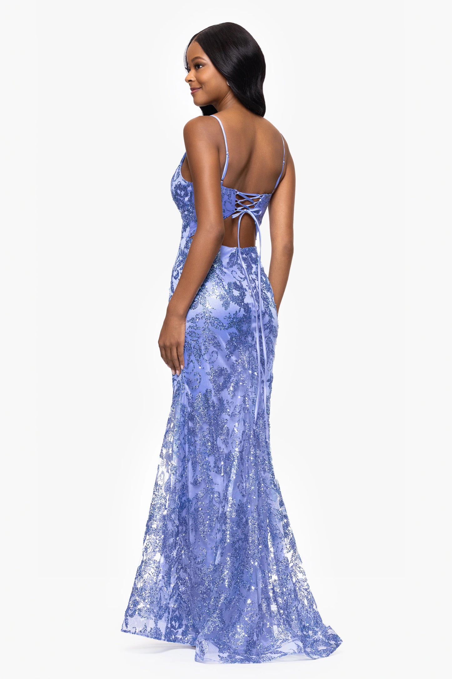 Blondie Nites "Zoey" Glitter V-Neck Floor Length Dress