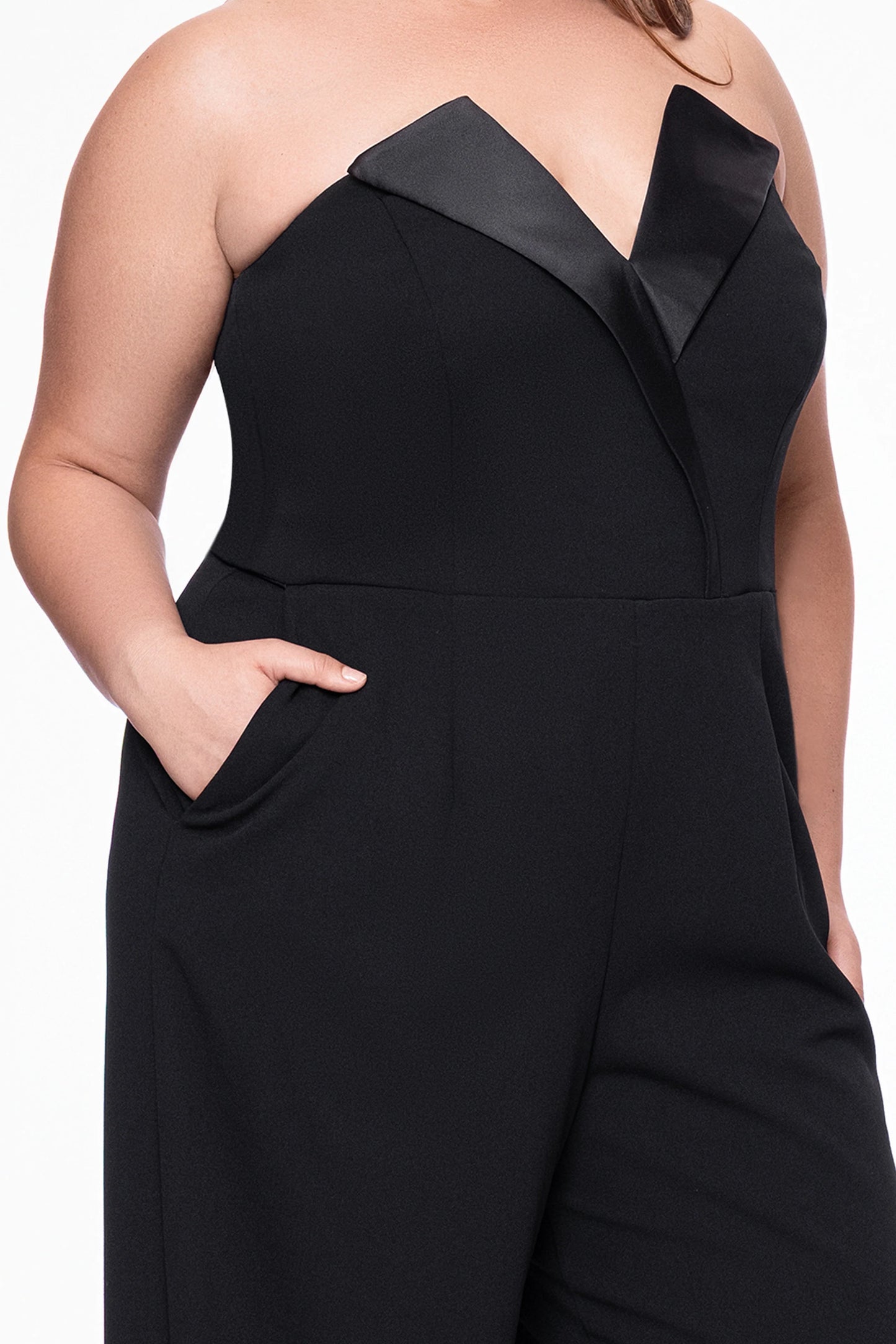 Plus "Tasha" Long Strapless Tuxedo Jumpsuit