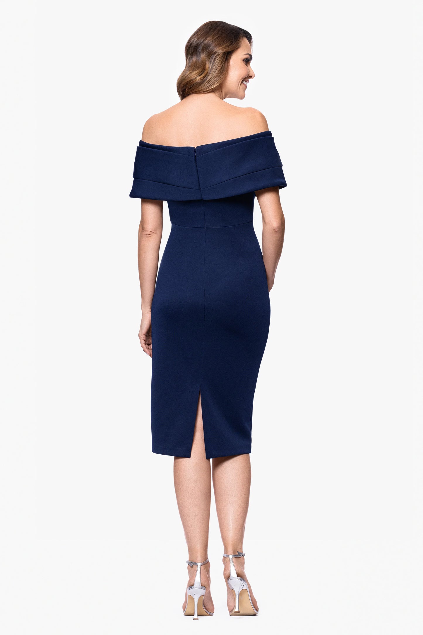 Petite "Sue" Techno Scuba V-Neck Knee Length Dress