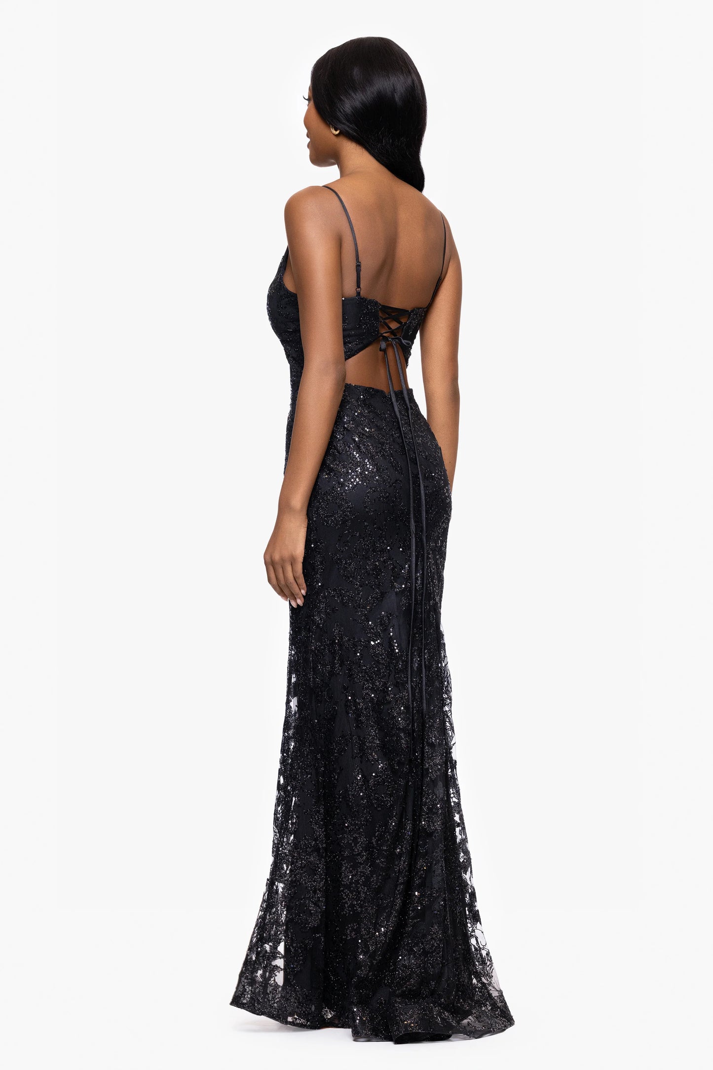 Blondie Nites "Zoey" Glitter V-Neck Floor Length Dress