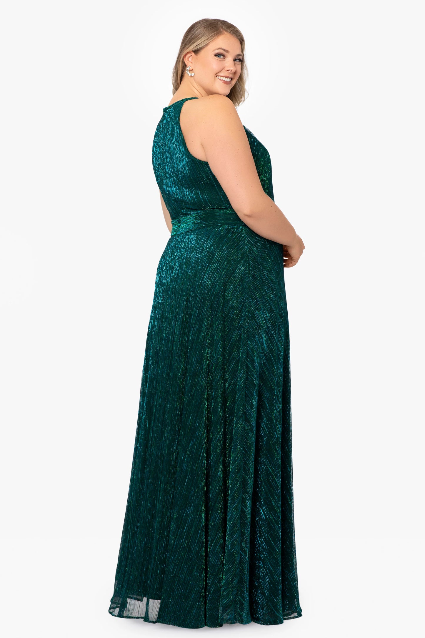 Plus "Mila" Long Halter Metallic Dress