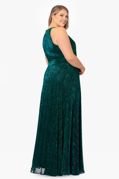 Plus "Mila" Long Halter Metallic Dress