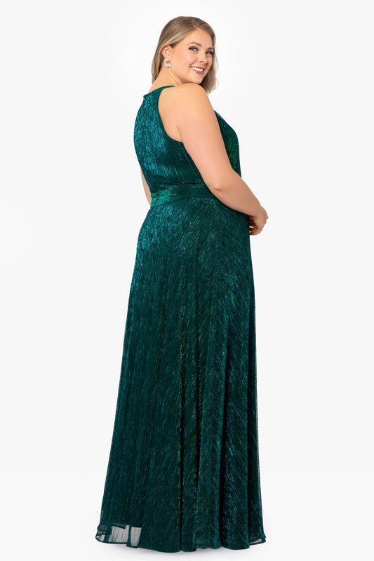 Plus "Mila" Long Halter Metallic Dress