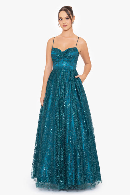 Blondie Nites "Stella" Glitter Pinch Tie Back Ballgown