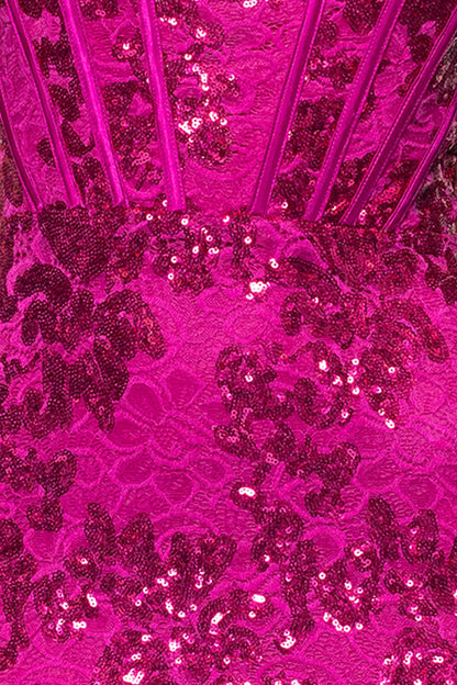 Blondie Nites "Annie" Long Sequin Lace Corset Dress