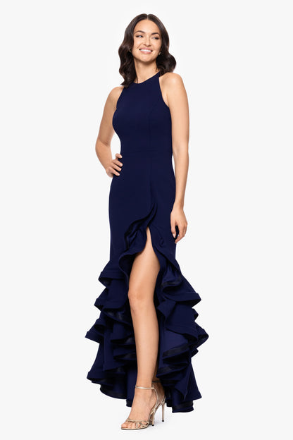 Petite "Arielle" Ruffle Tier Scuba Crepe Dress