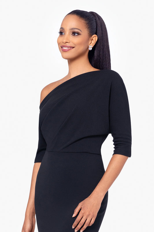 "Madeline" Long Scuba Crepe Off the Shoulder Drop Dress