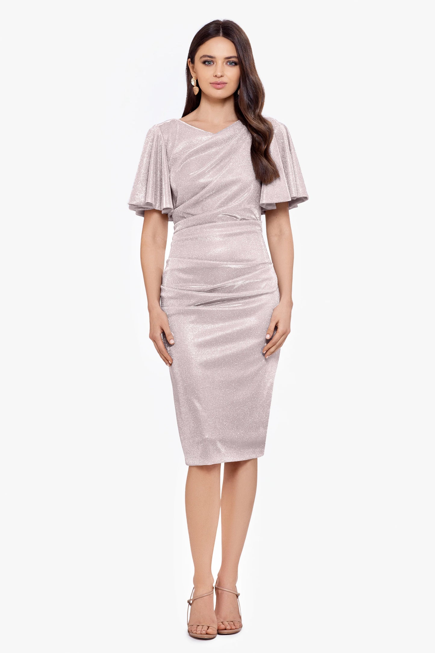 "Marianna" Short Glitter Galaxy Flutter Sleeve Dress