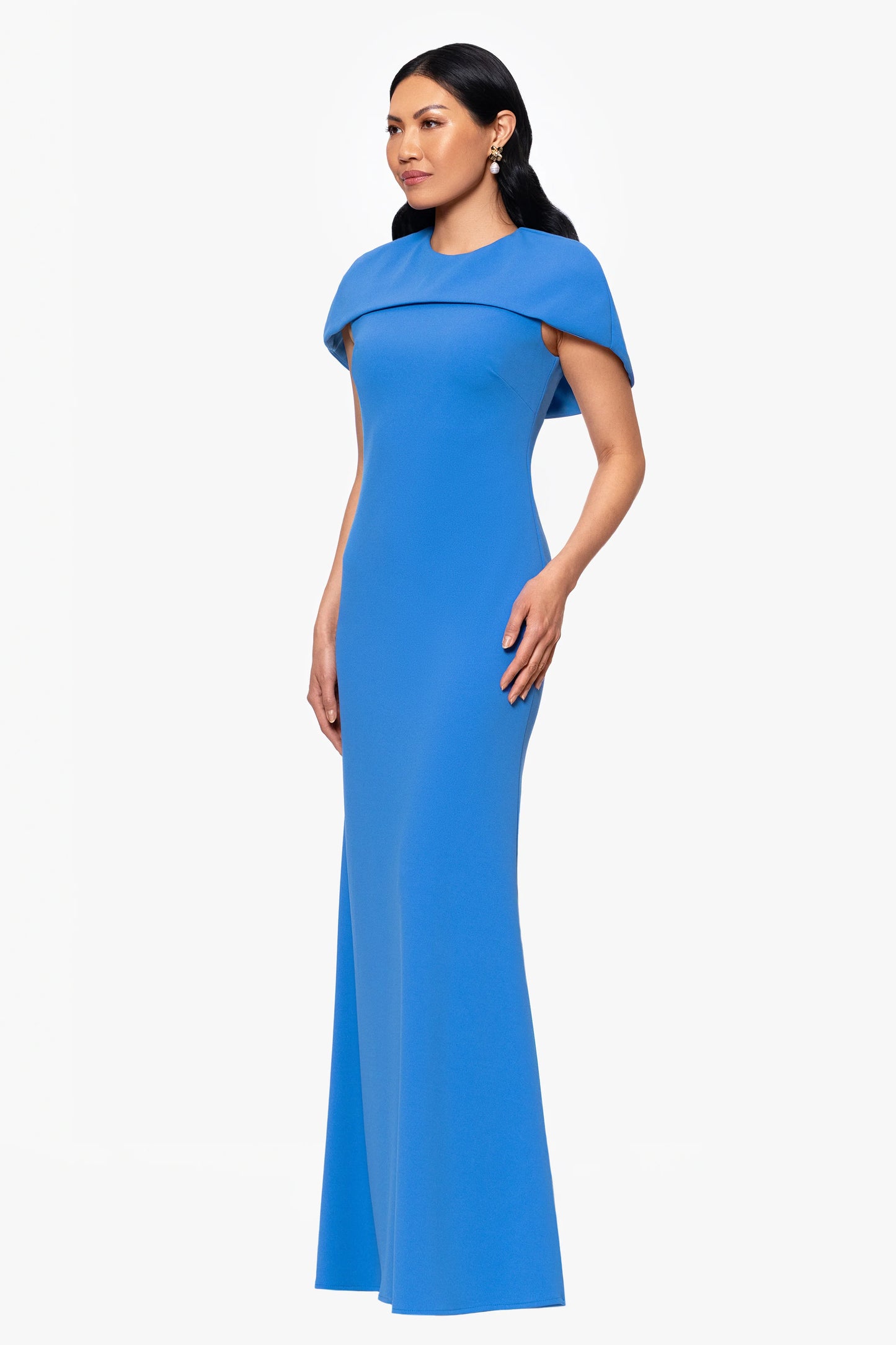 "Shanice" Scuba Crepe Short Cape Floor Length Dress