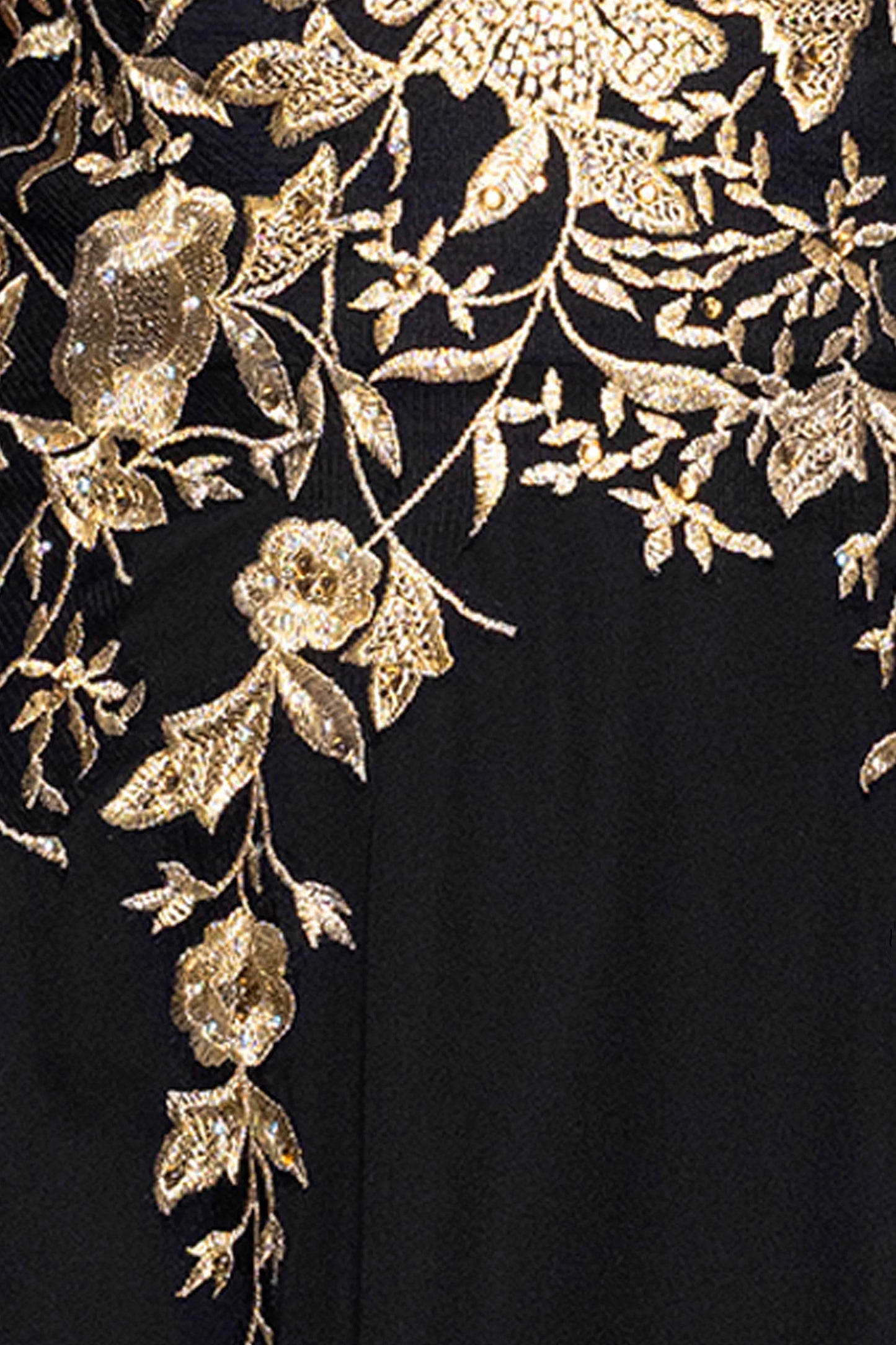 "Maeve" Chiffon Embroidered Bodice Floor Length Dress