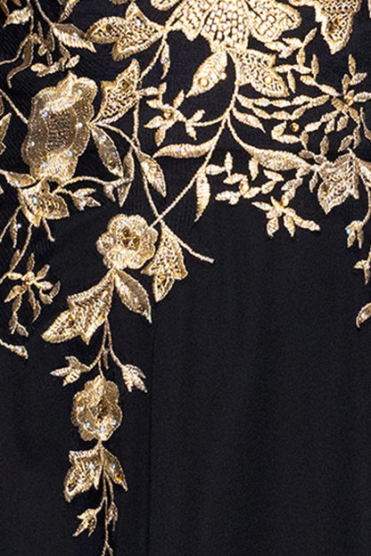 "Maeve" Chiffon Embroidered Bodice Floor Length Dress