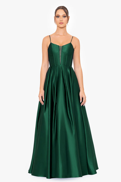 Blondie Nites "Carol" Long Satin Mesh Insert Ballgown