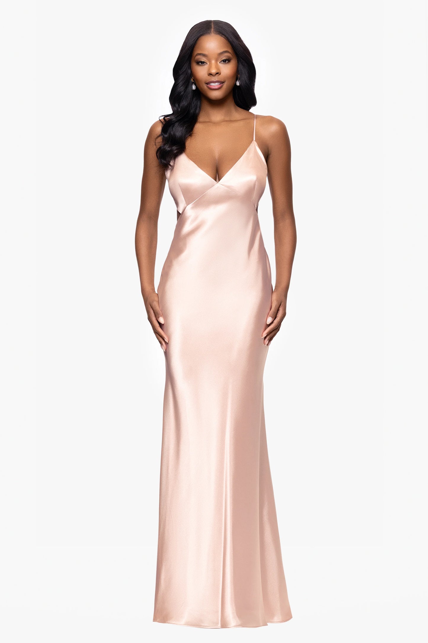 Petite "Grace" Long Spaghetti Strap Tieback Dress