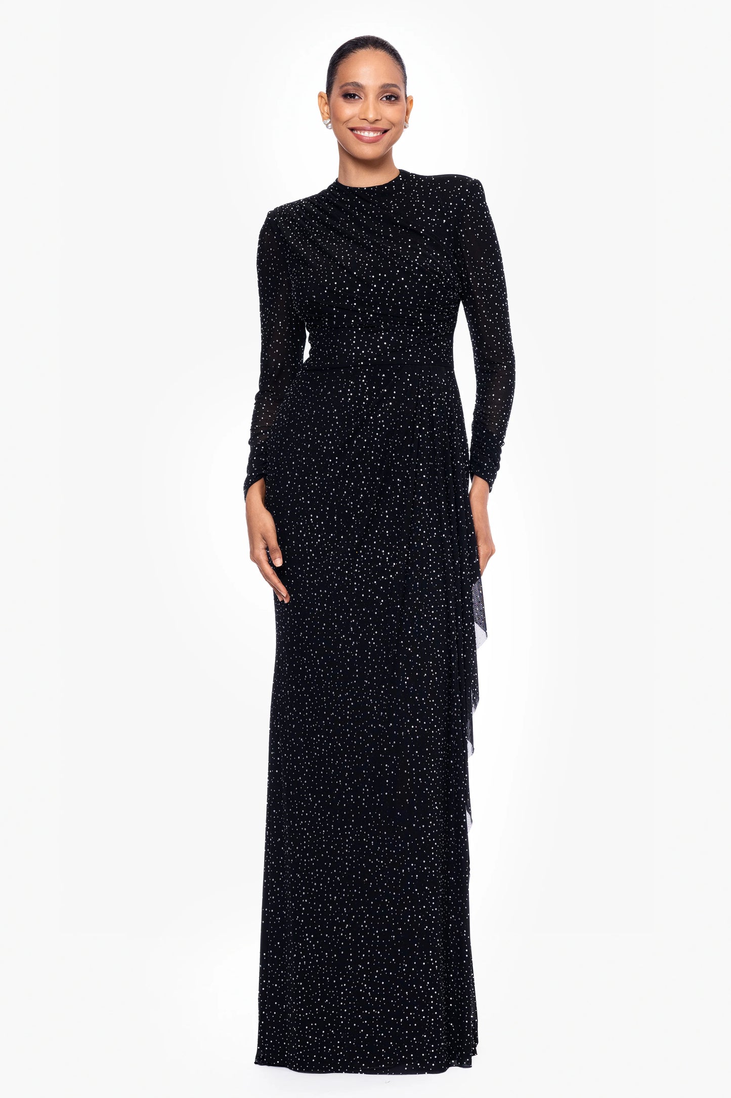"Devin" Long Power Mesh Embellished Long Sleeve Dress
