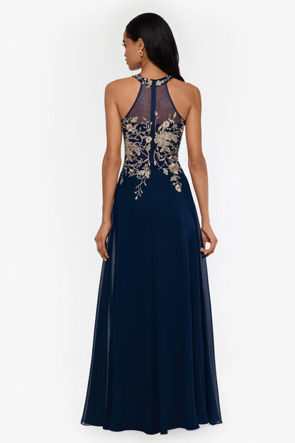 Petite "Celeste" Long Embroidered Chiffon Gown