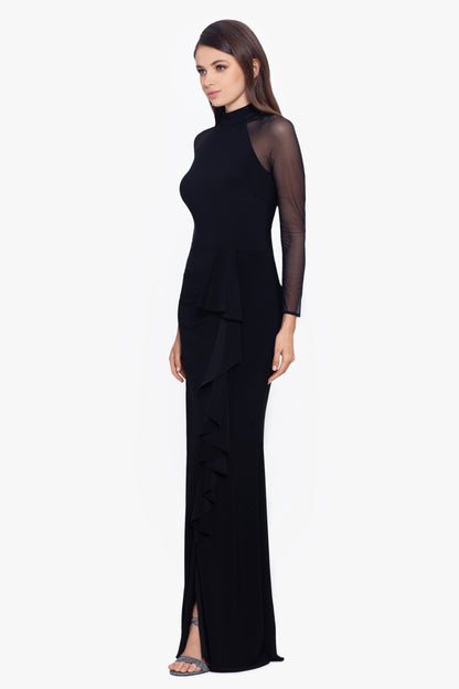 "Valerie" Long Mock Neck Mesh Long Sleeve Dress