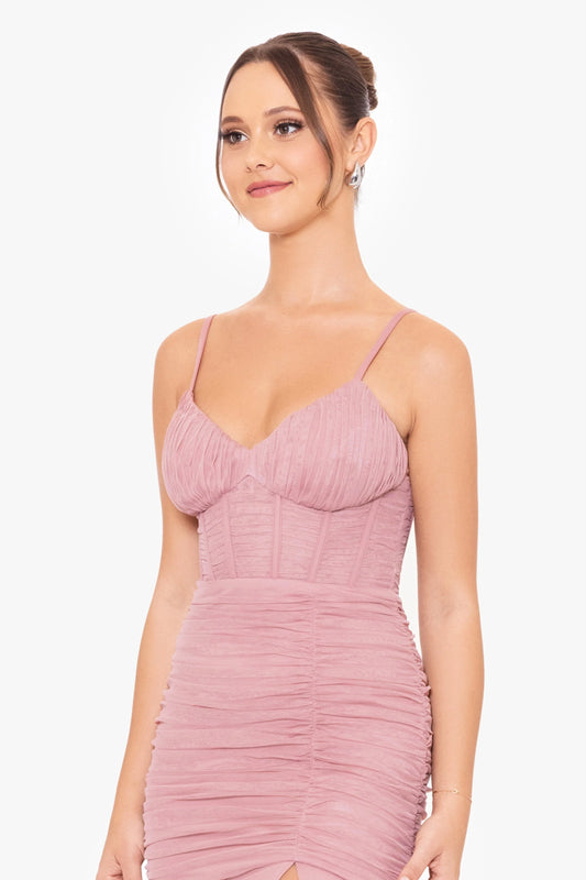 Blondie Nites "Alexie" Long Mesh Corset Rouched Mermaid Dress