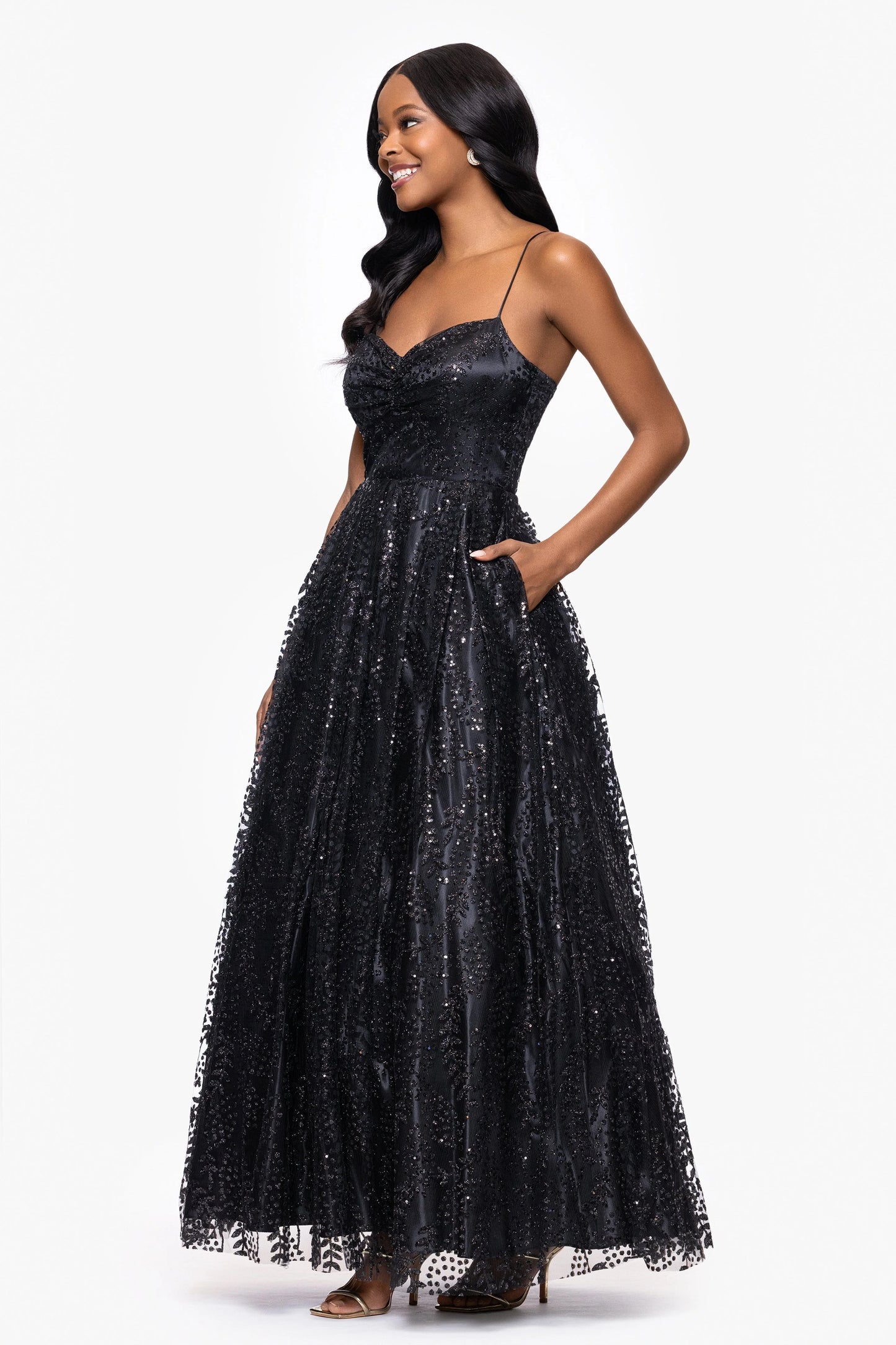 Blondie Nites "Stella" Glitter Pinch Tie Back Ballgown
