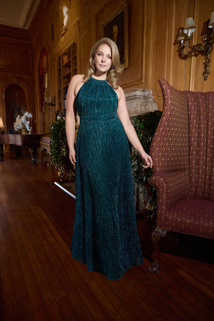 Plus "Mila" Long Halter Metallic Dress