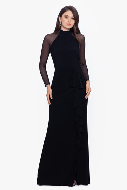 "Valerie" Long Mock Neck Mesh Long Sleeve Dress