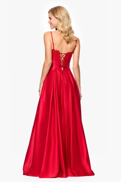 Blondie Nites "Hope" Long Spaghetti Strap Corset Applique Gown