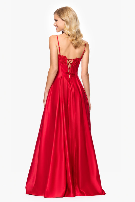 Blondie Nites "Hope" Long Spaghetti Strap Corset Applique Gown