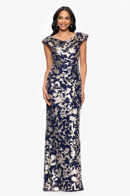 "Bianca" Metallic Cowl Neck Floor Length Dress