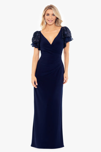 "Jennifer" Long Jersey Knit Sequin Sleeve Dress