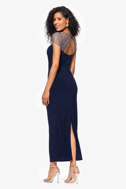 "Lilibeth" Flutter Sleeve Long Jersey Knit Dress