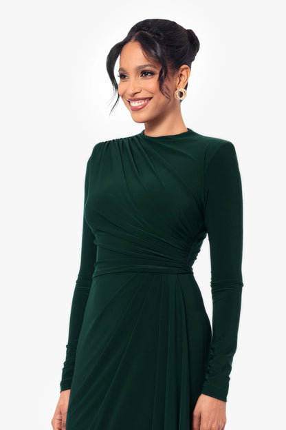 "Jeanette" Long Sleeve Stretch Knit Side Ruffle Dress