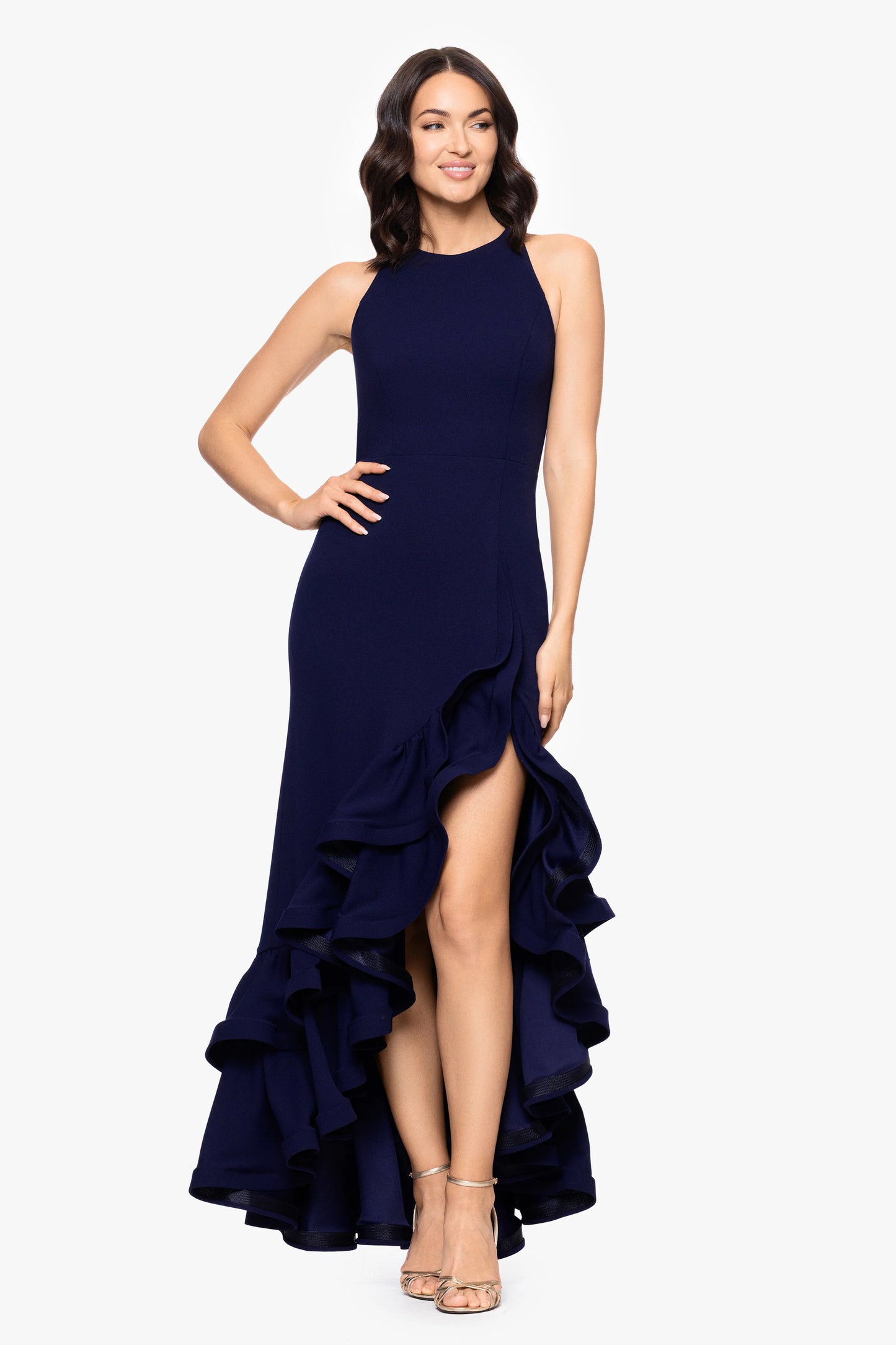 Petite "Arielle" Ruffle Tier Scuba Crepe Dress