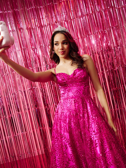 Blondie Nites "Stella" Glitter Pinch Tie Back Ballgown