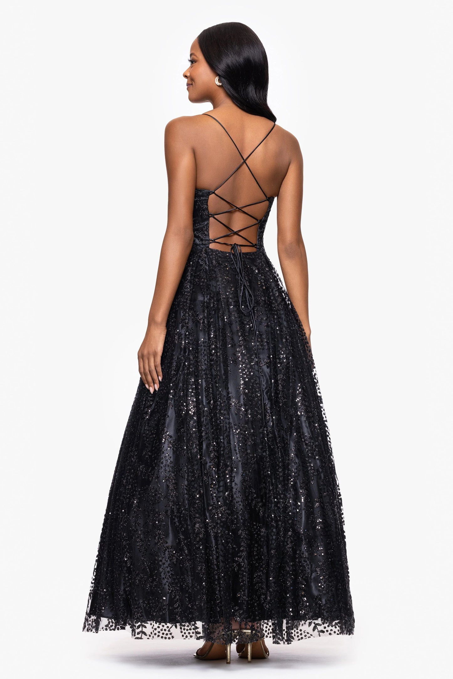 Blondie Nites "Stella" Glitter Pinch Tie Back Ballgown