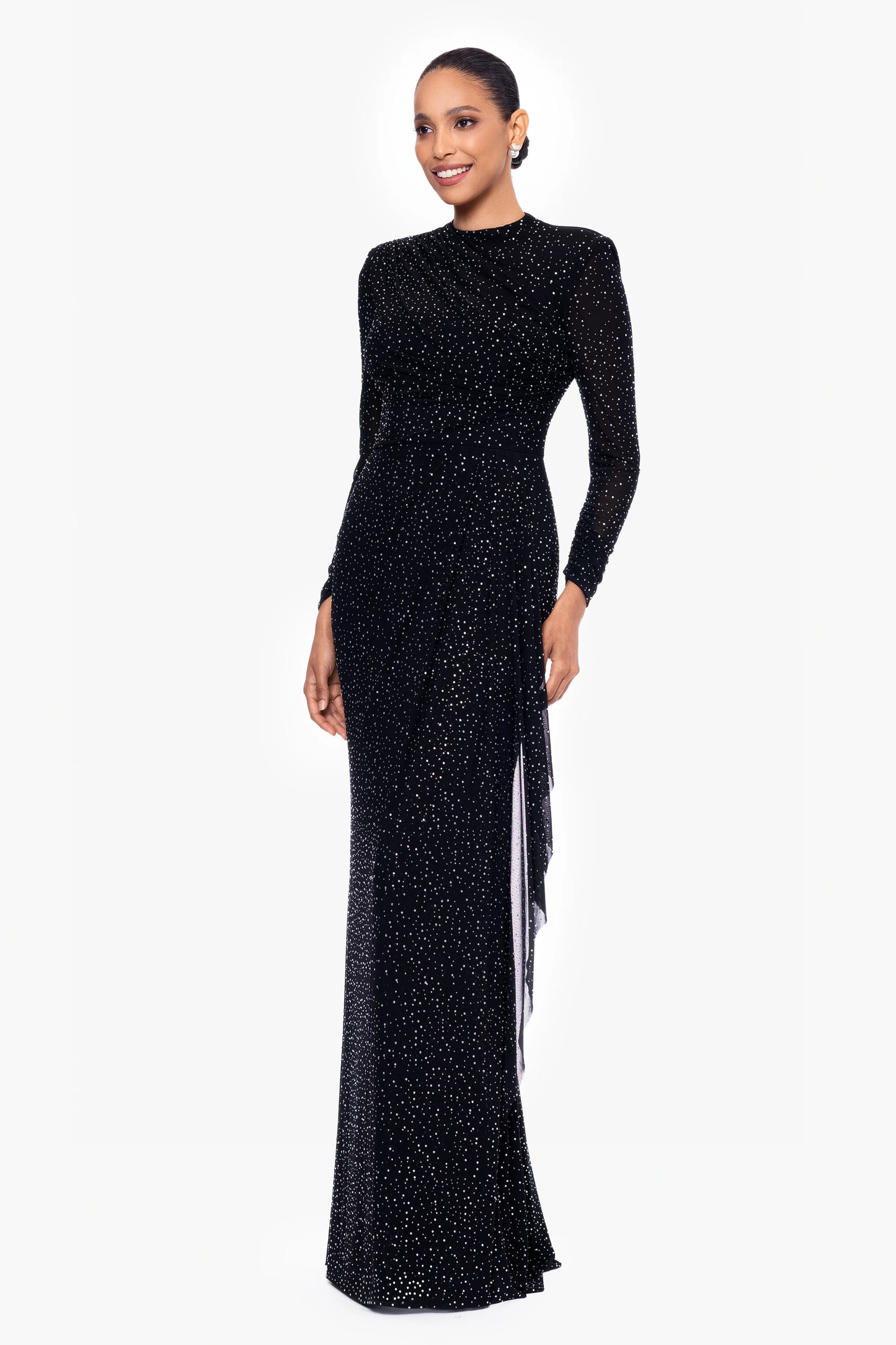"Devin" Long Power Mesh Embellished Long Sleeve Dress