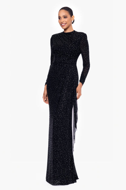 "Devin" Long Power Mesh Embellished Long Sleeve Dress