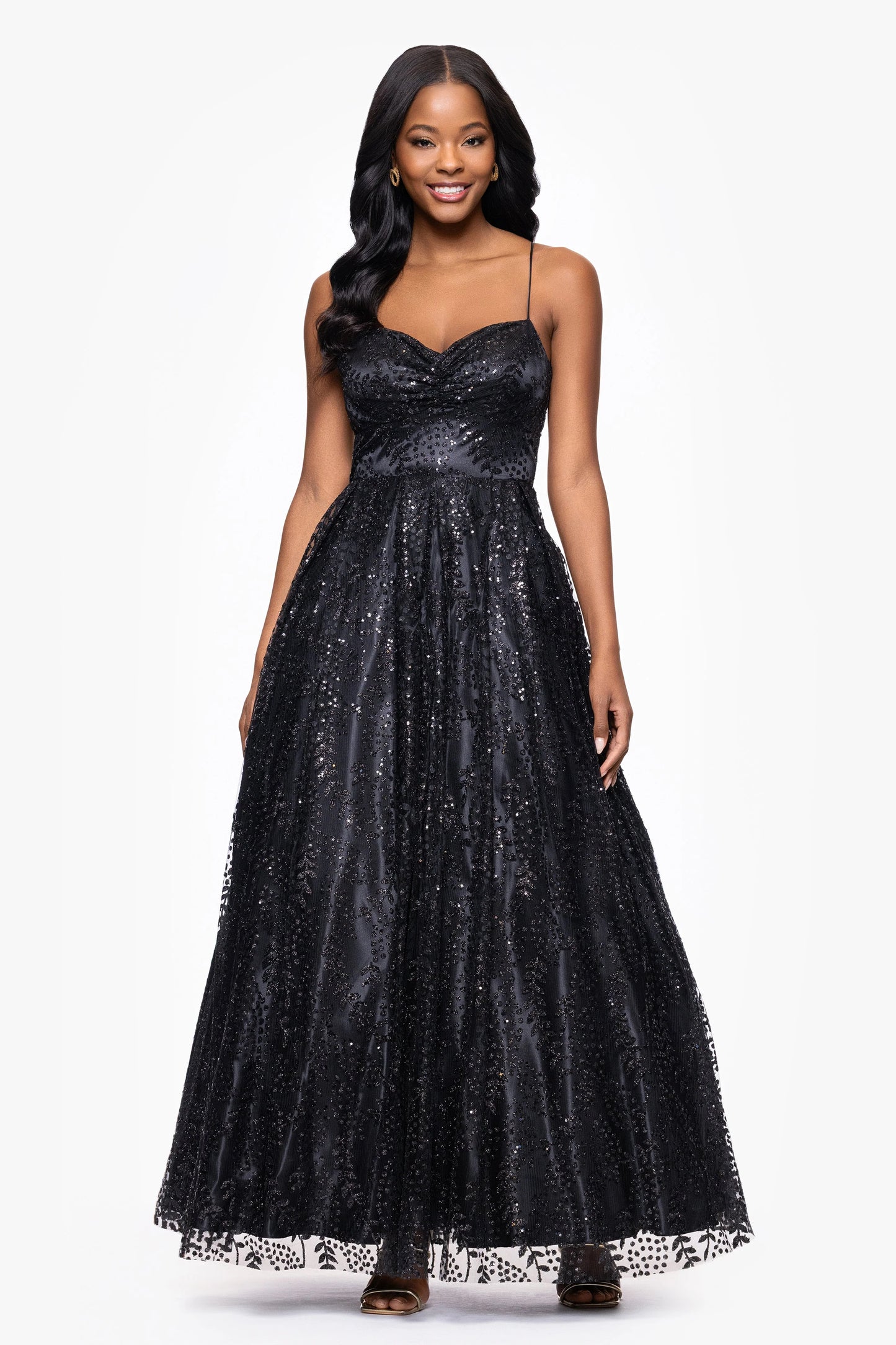 Blondie Nites "Stella" Glitter Pinch Tie Back Ballgown