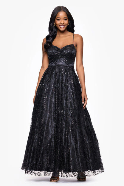 Blondie Nites "Stella" Glitter Pinch Tie Back Ballgown