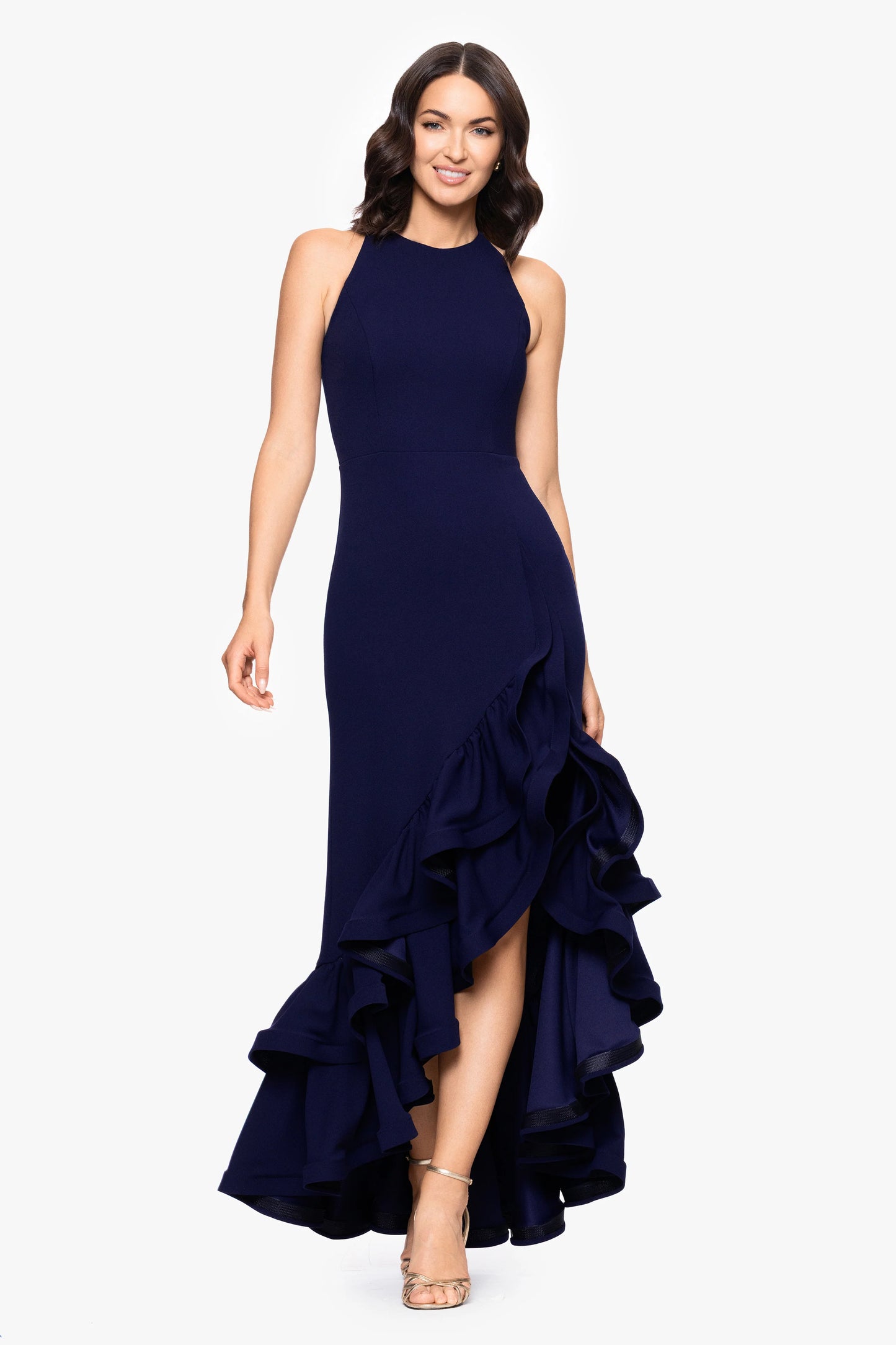 Petite "Arielle" Ruffle Tier Scuba Crepe Dress