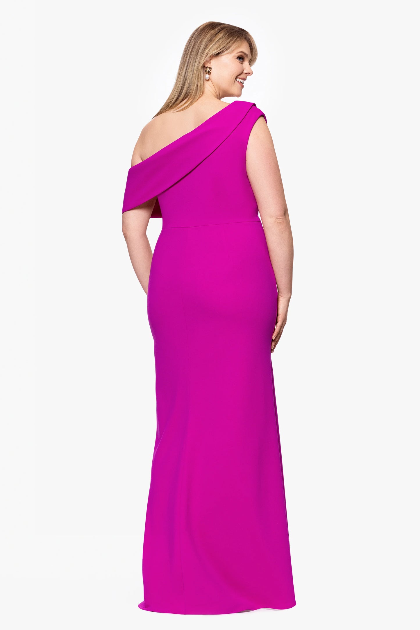 Plus "Avery" Scuba Crepe Drop Shoulder Floor Length Dress