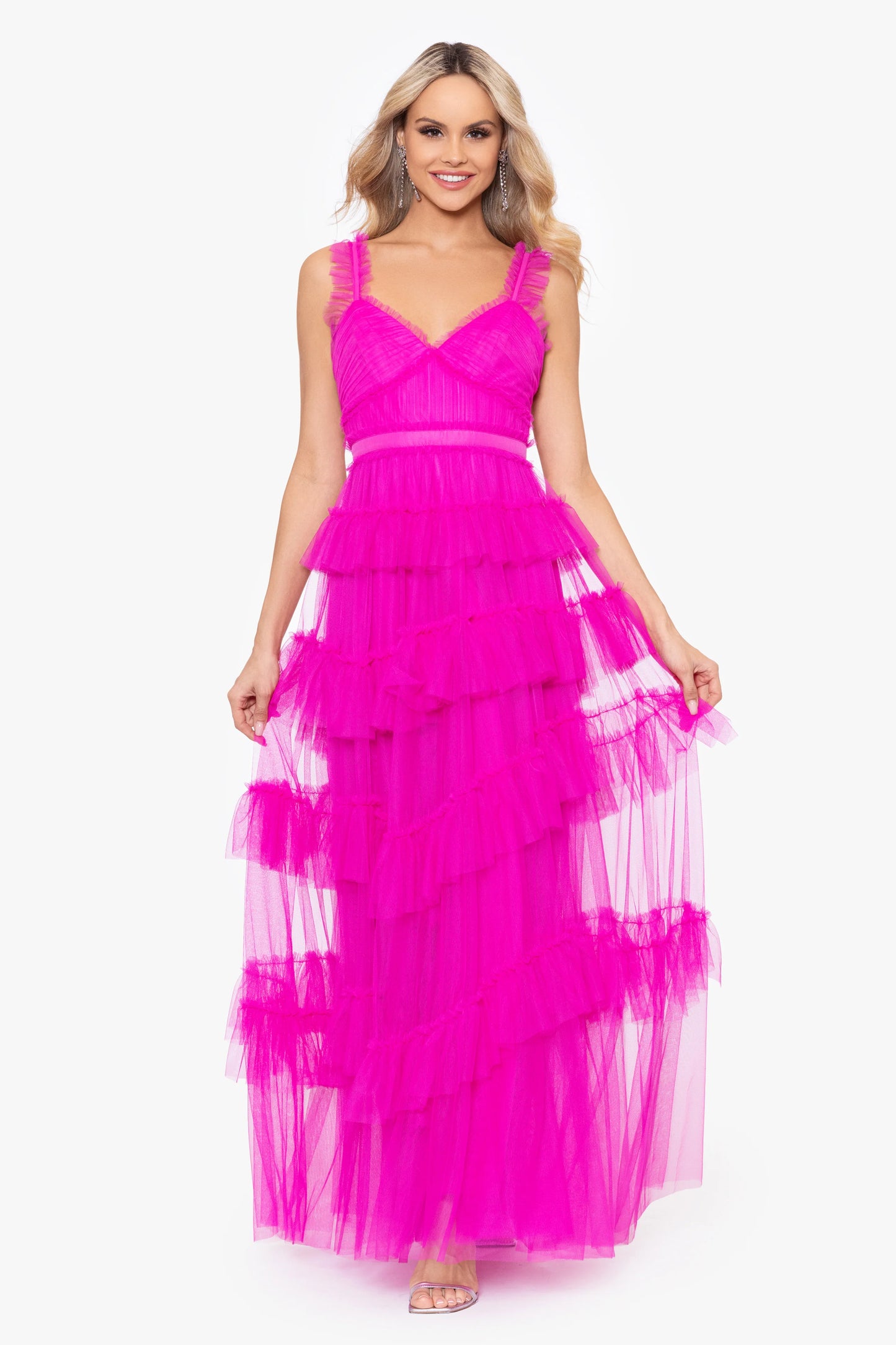 "Gigi" Long Ruffle Mesh Dress