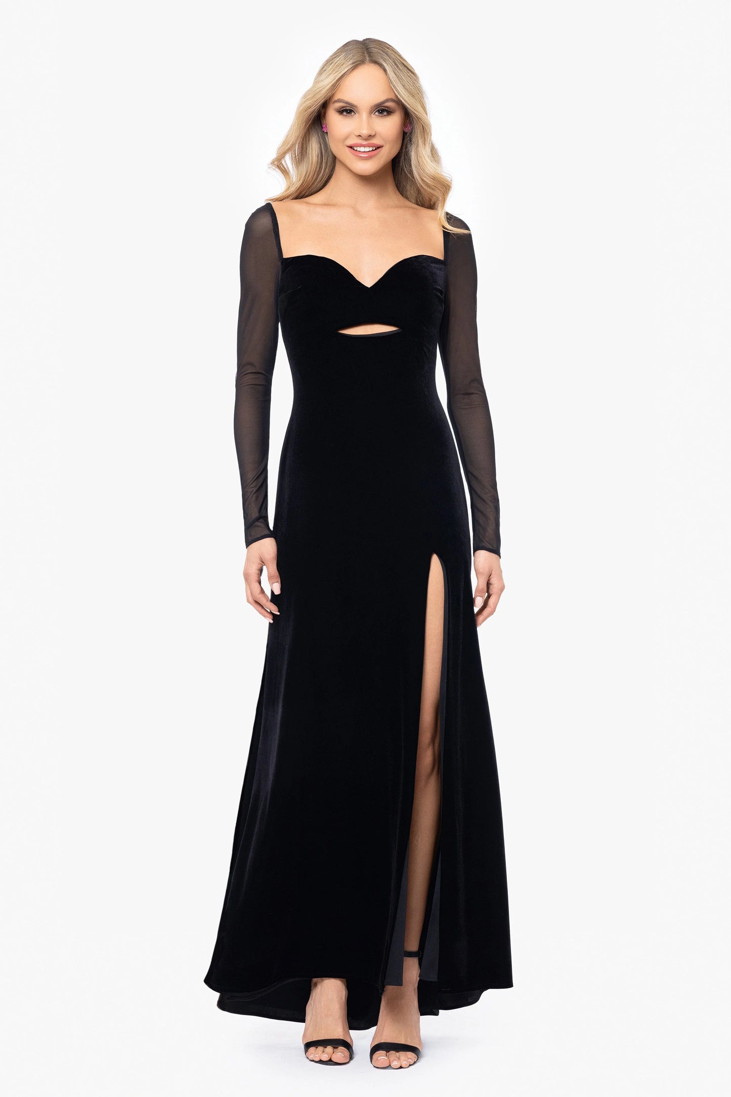Blondie Nites "Valerie" Sheer Long Sleeve Floor Length Velvet Dress