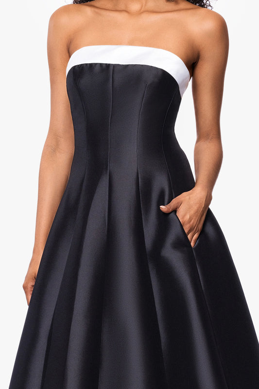 "Kate" Long Mikado Satin Strapless Dress