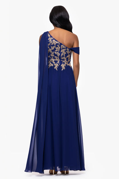 "Dove" Chiffon Drop Shoulder Applique Floor Length Dress