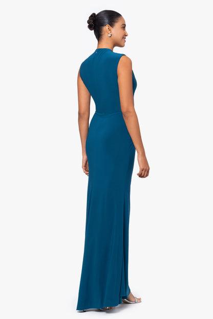 Petite "Patricia" Long Jersey Knit Ruffle Sleeveless Dress